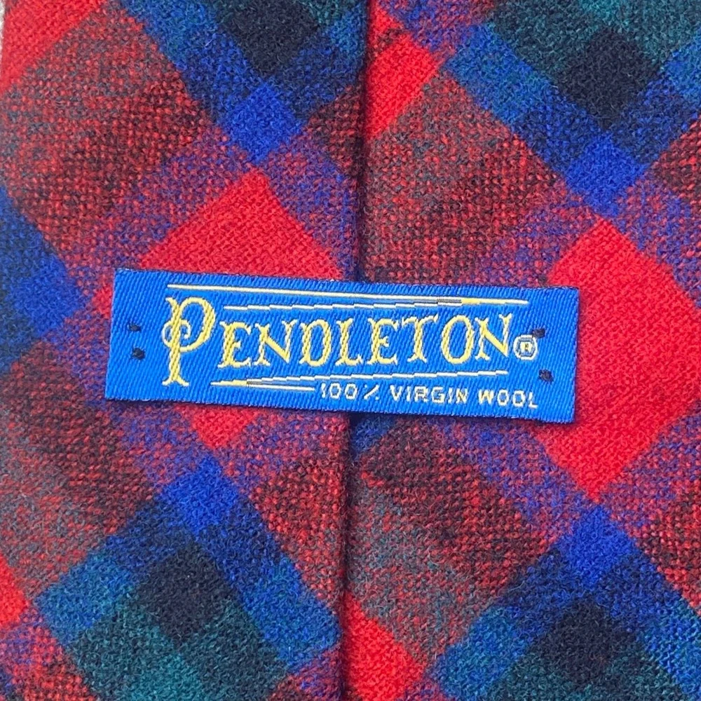 Vintage Pendleton Wool Tartan Necktie Mens Red Plaid USA Plaid